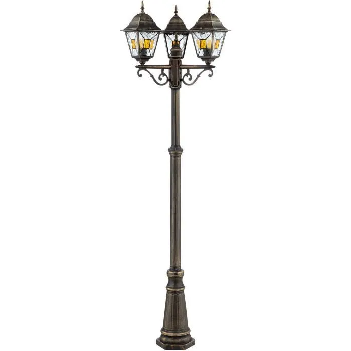 Brilliant Lampadaire extérieur JANEL - Mural noir doré en métal/verre, H220cm, IP44, 3xE27 max 60W, pour jardin et terrasse