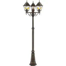 Brilliant Lampadaire extérieur JANEL - Mural noir doré en métal/verre, H220cm, IP44, 3xE27 max 60W, pour jardin et terrasse