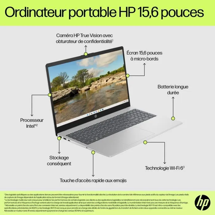 HP PC Portable 15-fd0165nf, Écran 15.6" FHD, Processeur Intel N100, 4 Go RAM, 128 Go SSD, Windows 11 avec Microsoft 365 1 an, Clavier AZERTY