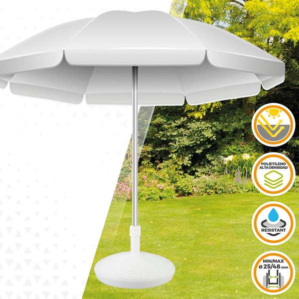 Color Baby - Support de parasol en polyrésine blanche, tube 4.8 cm, capacité 30 kg, dimensions D58 x 35 cm Color Baby - Support de parasol en polyrésine blanche, tube 4.8 cm, capacité 30 kg, dimensions D58 x 35 cm