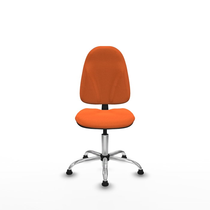 Chaise de bureau Algarra avec mécanisme de contact permanent de base, recouverte de tissu orange. Équipée d'une base chromée, sans accoudoirs et avec butées