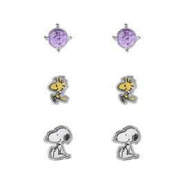 PEERS HARDY - Set de 3 paires de boucles d'oreilles avec design Snoopy, inclut un jeu de pierres