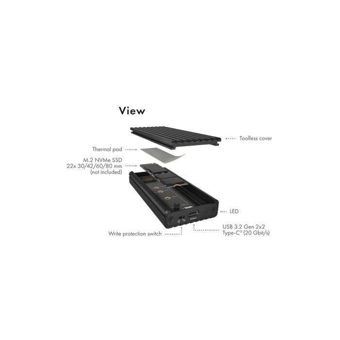 Icy Boîtier pour SSD M.2 NVMe IB-1917M-C32a USB Type-C