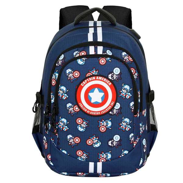 Karactermania Mochila Capitán América Run Plus FAN - Sac à dos 44x34x21 cm avec port USB, compartiments multiples et dos aéré