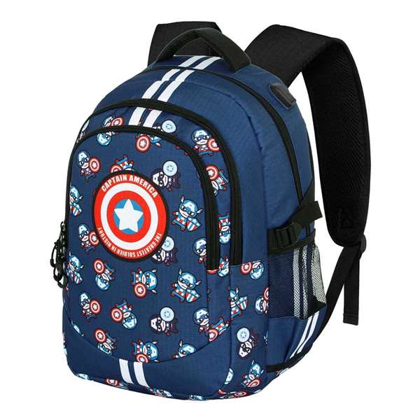 Karactermania Mochila Capitán América Run Plus FAN - Sac à dos 44x34x21 cm avec port USB, compartiments multiples et dos aéré