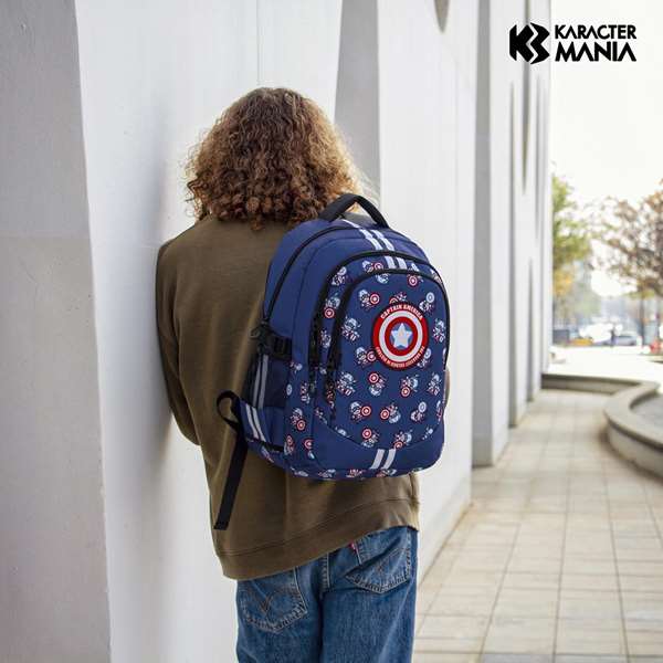 Karactermania Mochila Capitán América Run Plus FAN - Sac à dos 44x34x21 cm avec port USB, compartiments multiples et dos aéré
