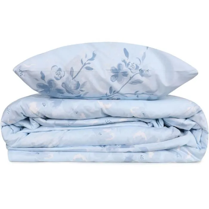 Parure de lit King - 1 housse de couette 220 x 240 cm + 2 taies d'oreiller 60 x 60 cm - 100% coton renforcé - Bleu - 140 fils