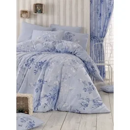 Parure de lit King - 1 housse de couette 220 x 240 cm + 2 taies d'oreiller 60 x 60 cm - 100% coton renforcé - Bleu - 140 fils