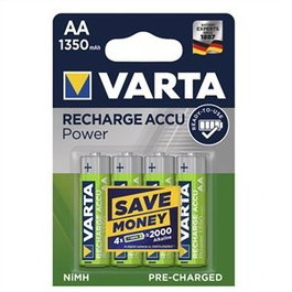 VARTA Pilas Recargables HR06 AA 1350mAh Ni-MH ACCU POWER, 4 Unités, Prêtes à l'Emploi