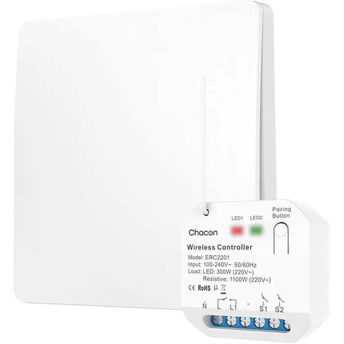 CHACON Set Module Éclairage et Interrupteur Sans Fil Cinétique 54666 - Sans Piles - Portée 80m - Blanc CHACON Set Module Éclairage et Interrupteur Sans Fil Cinétique 54666 - Sans Piles - Portée 80m - Blanc