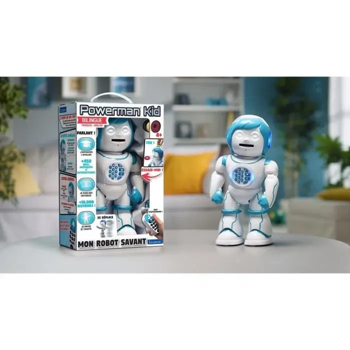 Lexibook Robot éducatif bilingue français anglais POWERMAN KID, robot jouet parlant programmable STEM avec danse, karaoké, 450+ quiz et story maker