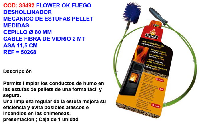 FLOWER OK FUEGO Déshollinador mécanique pour poêle à pellets 200cm x Ø80mm FLOWER OK FUEGO Déshollinador mécanique pour poêle à pellets 200cm x Ø80mm