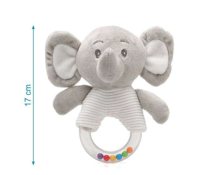 KioKids Peluche Elefante Dolci Amici Sonajero Gris 18 cm, Jouet d'éveil et de réconfort pour bébé dès 0 mois, Matière Polyester