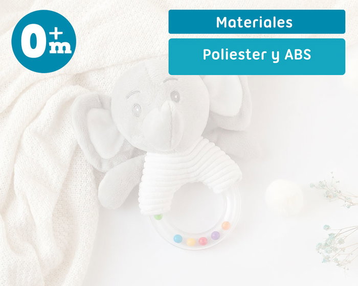 KioKids Peluche Elefante Dolci Amici Sonajero Gris 18 cm, Jouet d'éveil et de réconfort pour bébé dès 0 mois, Matière Polyester