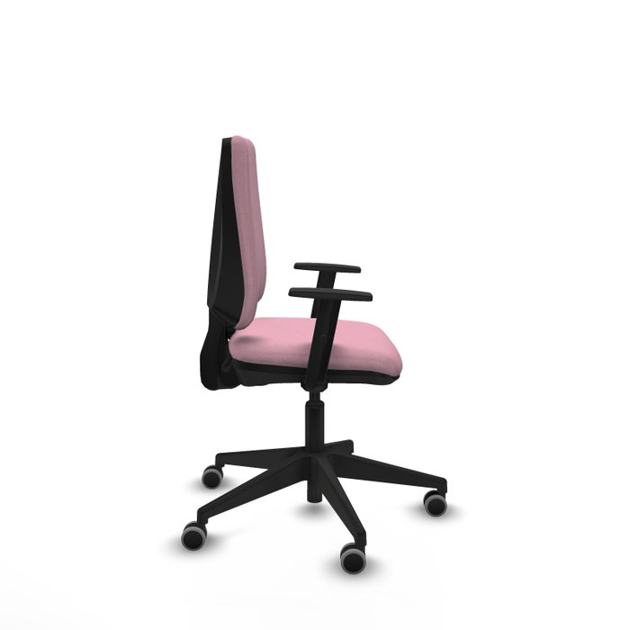 Chaise Elche Contact permament de base Tissu Rose Base pyramidale noire Accoudoir 1D Sans appui-tête Roulettes 65mm pour moquette