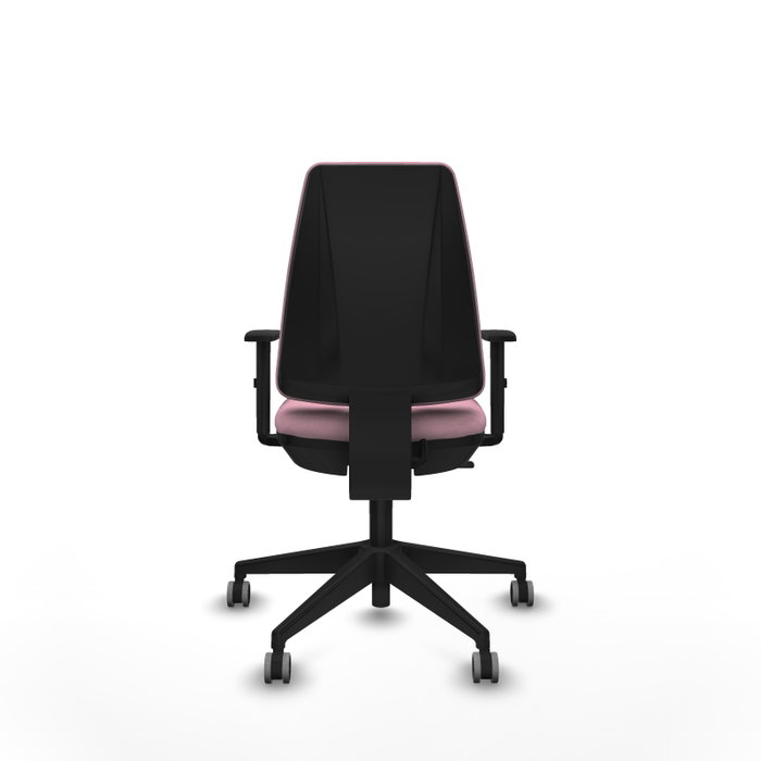Chaise Elche Contact permament de base Tissu Rose Base pyramidale noire Accoudoir 1D Sans appui-tête Roulettes 65mm pour moquette