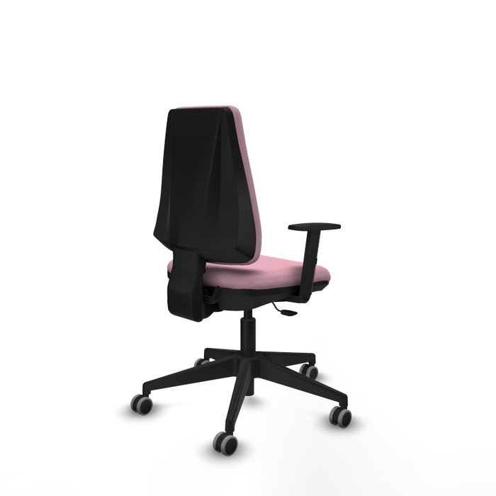 Chaise Elche Contact permament de base Tissu Rose Base pyramidale noire Accoudoir 1D Sans appui-tête Roulettes 65mm pour moquette