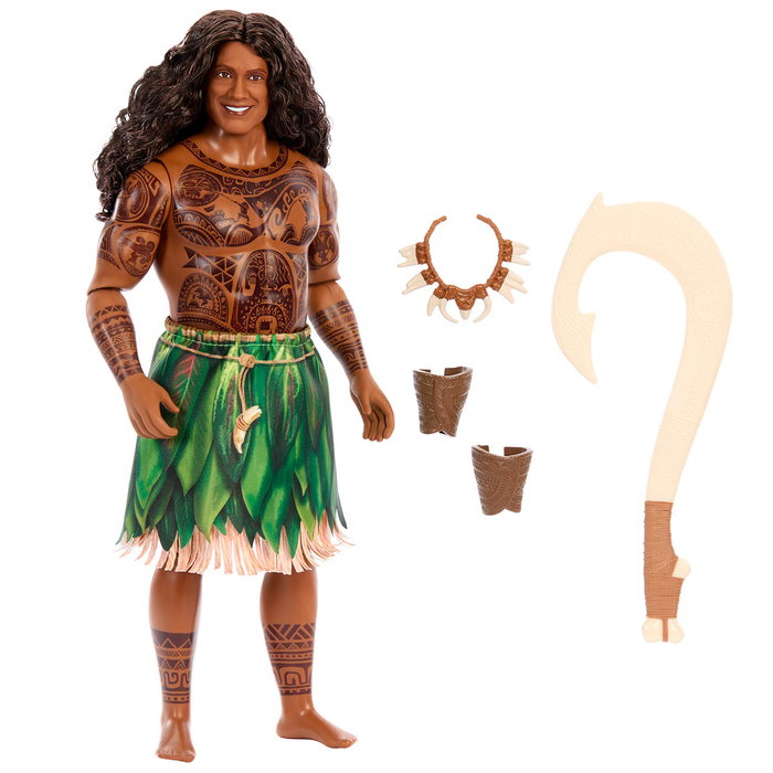 Mattel Disney Princess Poupée Maui Vaiana Film Action Réelle, avec Anzol Magique et Accessoires, Cheveux Longs, Jouet pour Enfants de 3 Ans et Plus