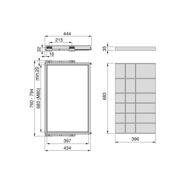 Emuca Kit de tiroir organisateur avec cadre coulissant Soft Close, Module 800mm, Gris pierre