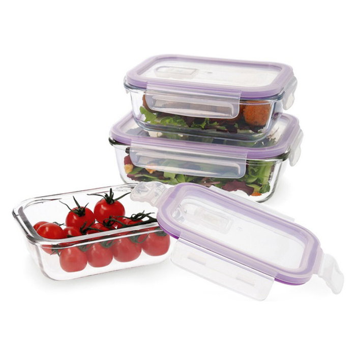 Quid Set 3 Récipients Hermétiques en Verre Frost 37 cL - 64 cL - 104 cL