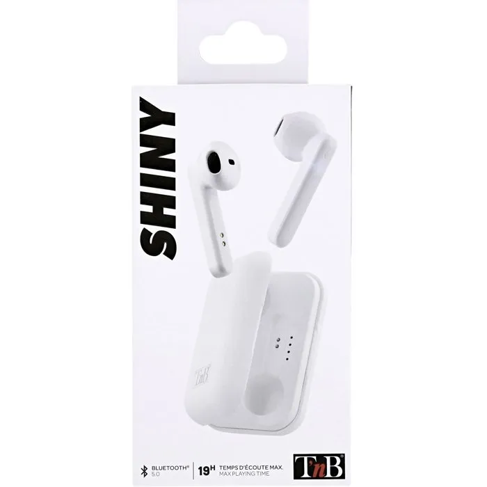 TNB SHINY - Écouteurs intra-auriculaires sans fil Bluetooth 5.0 TWS, autonomie 25h avec boîtier de charge, contrôle tactile, blanc