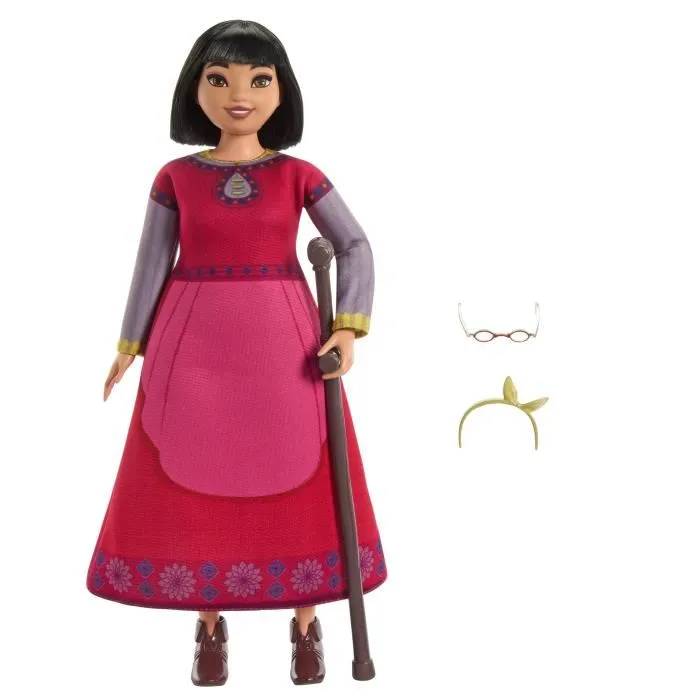 Disney Princess Poupée Dahlia du Royaume de Rosas articulée avec 7 points d'articulation, vêtements amovibles, 3 accessoires, canne et chaussures pour fille à partir de 3 ans