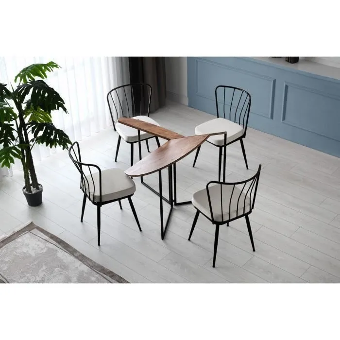 Table à manger pliante Yaprak en pin Atlantique ronde pour 4 personnes, 100x100x72 cm, plateau mélamine noir, pieds métalliques