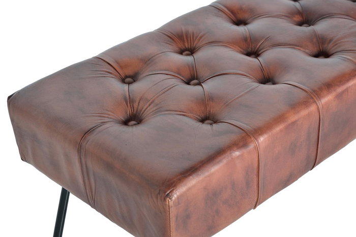 GINER Y COLOMER - Banc / Banquette de cuir avec piétement en métal, marron - Dimensions : 96 cm de large, 44 cm de haut, 40 cm de profondeur