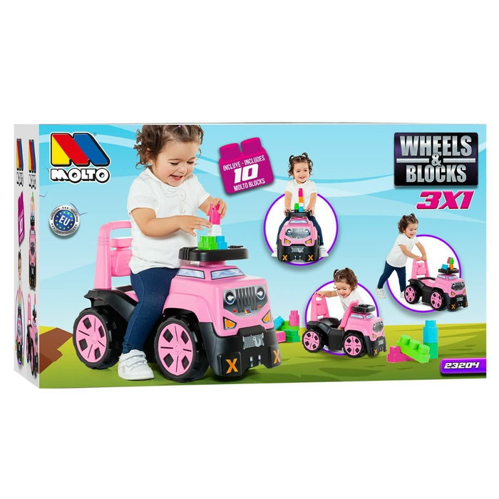 Tricycle Moltó 3x1 Wheels & Blocks 10 Pièces 89 cm Rose