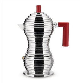 Alessi MDL02/3 R Pulcina Cafetière Italienne 3 Tasses Aluminium Moulé Rouge - Design Michele de Lucchi