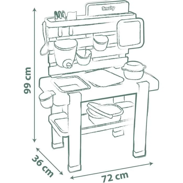 Smoby Life - Mud Kitchen - Cuisine patouille extérieure pour enfant - 15 accessoires - Anti-UV - Matière recyclée - Dès 3 ans