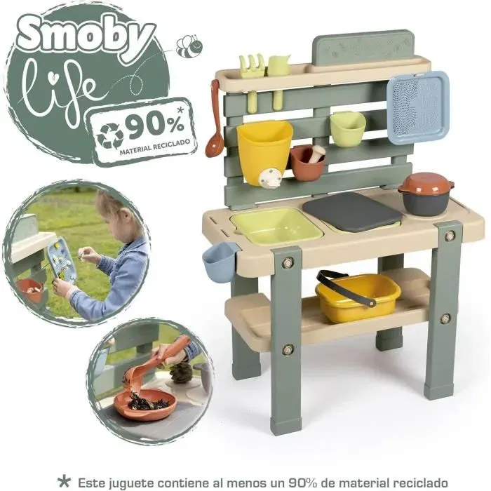 Smoby Life - Mud Kitchen - Cuisine patouille extérieure pour enfant - 15 accessoires - Anti-UV - Matière recyclée - Dès 3 ans