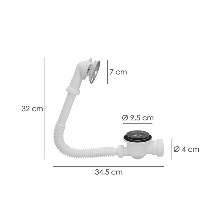ABRISA Siphon de baignoire avec trop-plein et sortie orientable 1 1/2