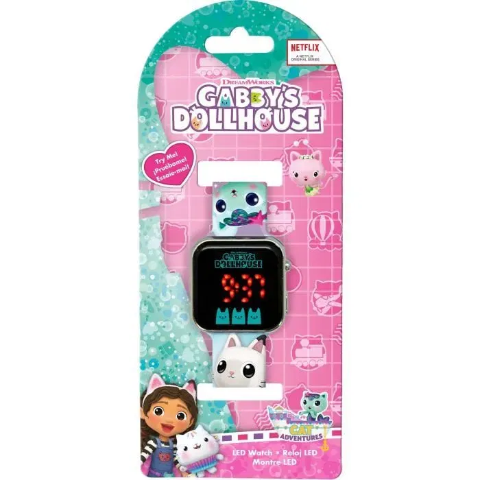 Kids Licensing Montre LED Gabby's Dollhouse - GD00077 - Montre pour enfant à changement de fond d'écran avec affichage heure et date