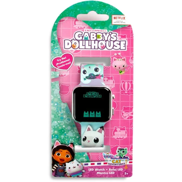 Kids Licensing Montre LED Gabby's Dollhouse - GD00077 - Montre pour enfant à changement de fond d'écran avec affichage heure et date
