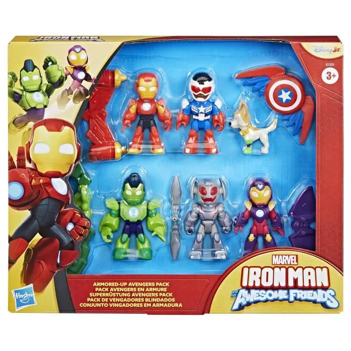 Hasbro - Pack de 6 figurines Iron Man Avengers en armure - Marvel Iron Man and his Awesome Friends - Jouet à partir de 3 ans