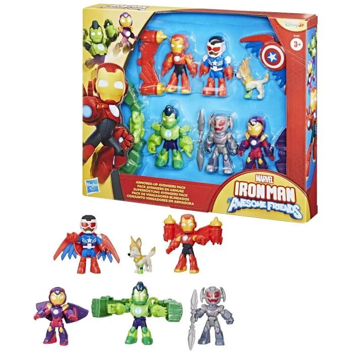 Hasbro - Pack de 6 figurines Iron Man Avengers en armure - Marvel Iron Man and his Awesome Friends - Jouet à partir de 3 ans