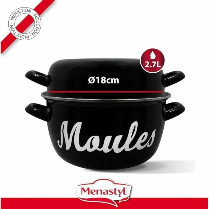 Menastyl Marmite à moule en acier émaillé noir - 18 cm