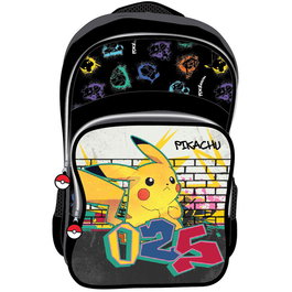 Safta Mochila Pikachu Pokémon 42 cm avec compartiments, bandoulières ergonomiques et poches latérales pour bouteilles