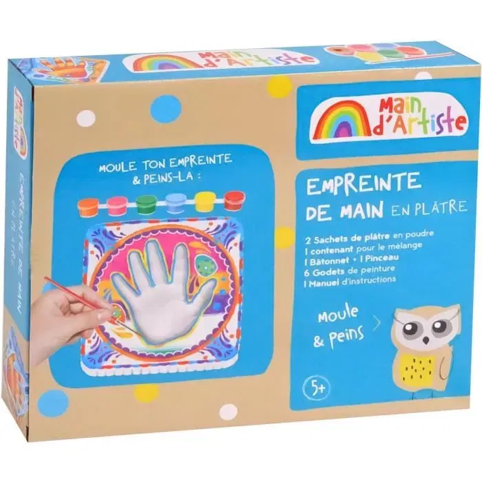 Main d'Artiste - Kit de Création Empreinte de la Main - Loisir Créatif avec Plâtre et Peintures - Développe la Motricité Fine - À Partir de 5 Ans