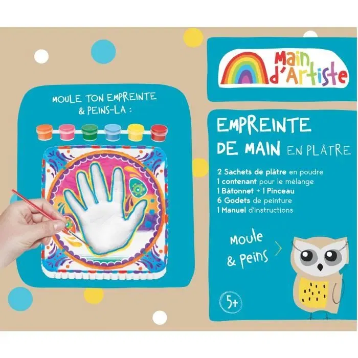Main d'Artiste - Kit de Création Empreinte de la Main - Loisir Créatif avec Plâtre et Peintures - Développe la Motricité Fine - À Partir de 5 Ans