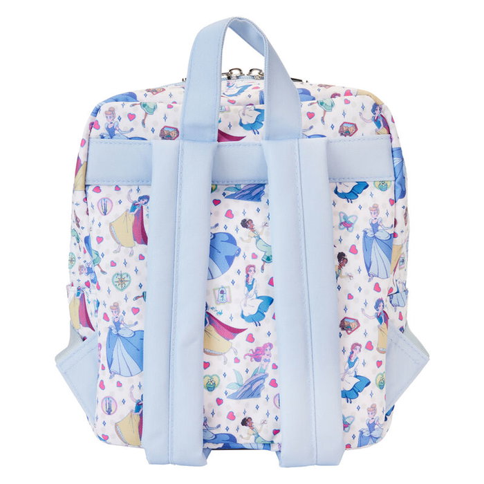 LOUNGEFLY Mini Sac à Dos Nylon 24cm Design Manga - Princesses Disney, Tirants Réglables, Poches Latérales, Fermoirs Métalliques
