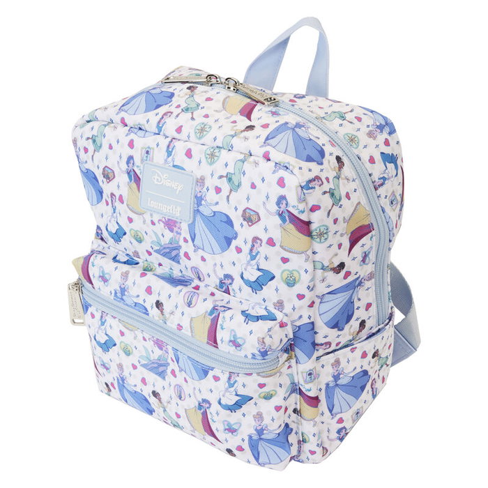 LOUNGEFLY Mini Sac à Dos Nylon 24cm Design Manga - Princesses Disney, Tirants Réglables, Poches Latérales, Fermoirs Métalliques