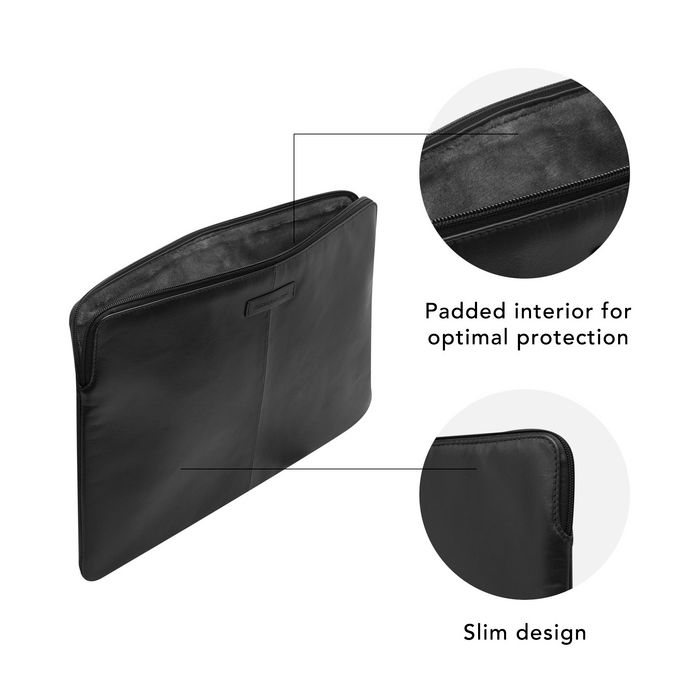 dbramante1928 Skagen Pro+, Housse d'ordinateur en cuir pleine fleur avec protection rembourrée pour MacBook Pro/Air 13" (2020) - Noir, poche frontale