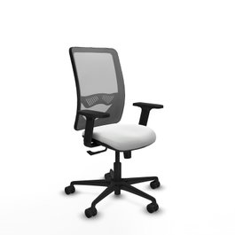 Chaise Zulema Synchro 3 positions tissu Blanc Maille Gris Base en nylon noir Accoudoir 2D Sans appui-tête Roulettes 65mm nylon