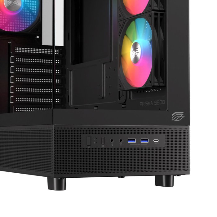 Einarex PRISMA S500 RGB Black Boîtier PC Gaming Semitorre ATX avec Panneau Latéral en Verre Trempé et Ventilateurs RGB EXCS-PR-500R-B