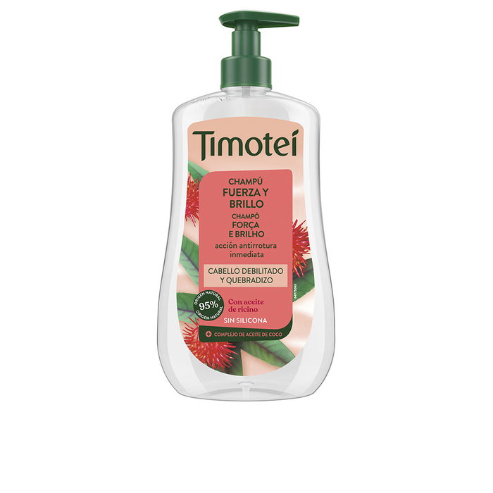 Timotei Shampoing Force et Brillant avec Huile de Ricin et Coco pour Cheveux Fragiles et Cassants 600 ml