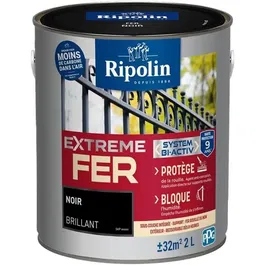 Ripolin 396703 Peinture spéciale pour fer anti-rouille et anti-corrosion avec sous-couche intégrée - Noir brillant - 2 litres
