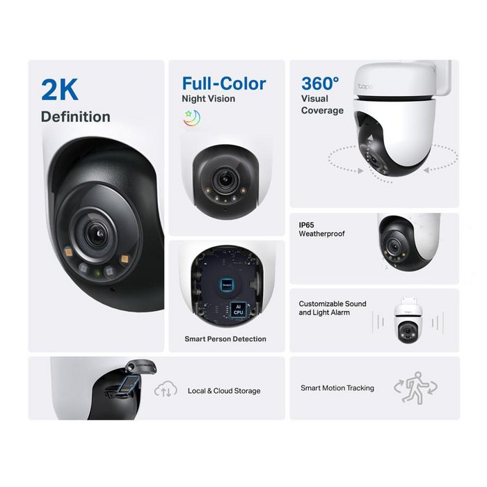 TP-Link Tapo C510W Caméra de sécurité Wi-Fi extérieure avec rotation, 2K, vision nocturne couleur, 360°, détection IA, audio bidirectionnel, IP65 TP-Link Tapo C510W Caméra de sécurité Wi-Fi extérieure avec rotation, 2K, vision nocturne couleur, 360°, détection IA, audio bidirectionnel, IP65