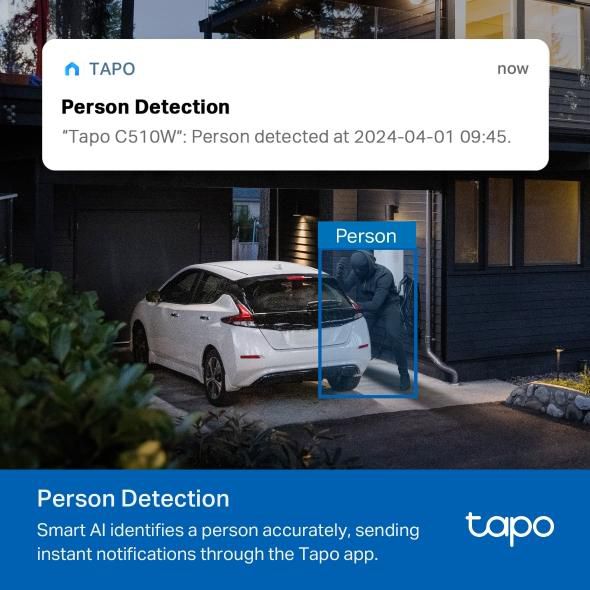 TP-Link Tapo C510W Caméra de sécurité Wi-Fi extérieure 2K, 360°, vision nocturne couleur, IP65, détection de mouvement TP-Link Tapo C510W Caméra de sécurité Wi-Fi extérieure 2K, 360°, vision nocturne couleur, IP65, détection de mouvement
